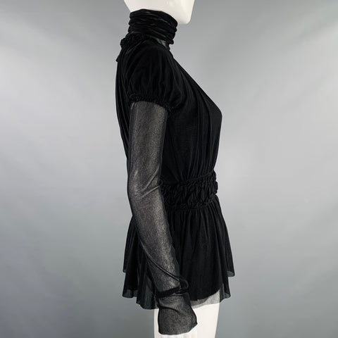 JEAN PAUL GAULTIER Size M Black Polyamide Ruffled Turtleneck Dress Top
