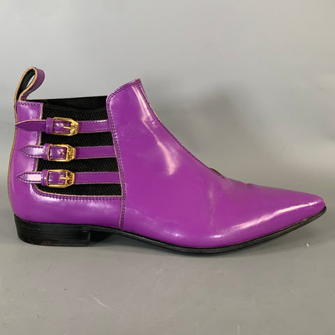 GUCCI Size 7 Purple Black Leather Pointed Toe Boots