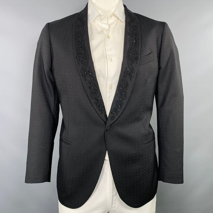 ETRO Size 44 Black Beaded Wool Shawl Collar Sport Coat