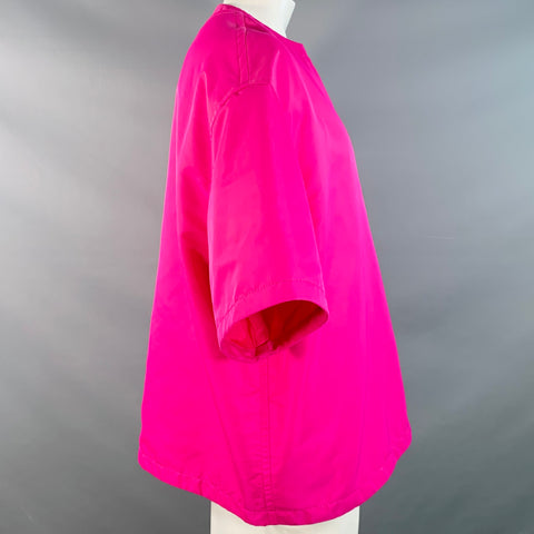 VALENTINO 2022 Size L Fuchsia Pink Polyamide Oversized One Pocket Short Sleeve Pullover