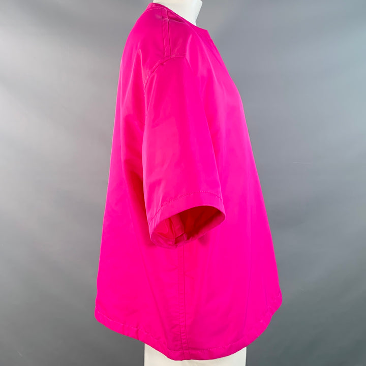 VALENTINO 2022 Size L Fuchsia Pink Polyamide Oversized One Pocket Short Sleeve Pullover