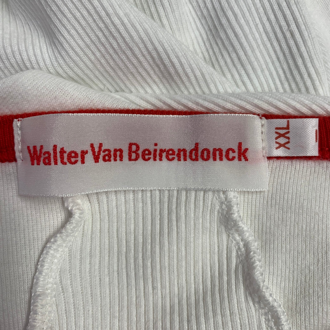 WALTER VAN BEIRENDONCK Size XXL White Red Cotton Ribbed Ringer T-Shirt
