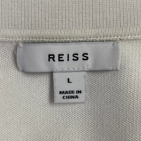 REISS Size L White Knit Cotton Buttoned Short Sleeve Shirt