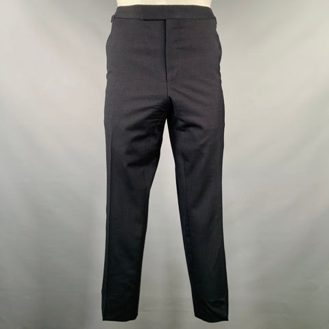 TOM FORD Size 38 Black Navy Checkered Wool Blend Flat Front Dress Pants
