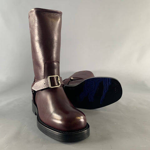 BURBERRY Size 7.5 Burgundy Leather Pull On Boots