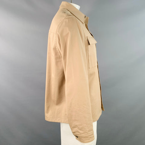 PRADA Size L Khaki Cotton Blend Two Pockets Shirt Jacket