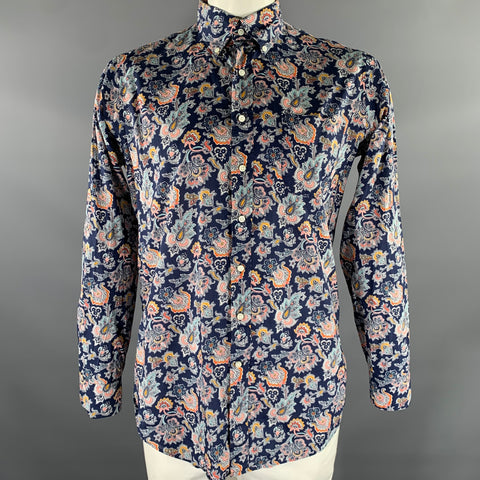 SID MASHBURN Taille L Chemise à manches longues en coton imprimé cachemire floral multicolore bleu marine