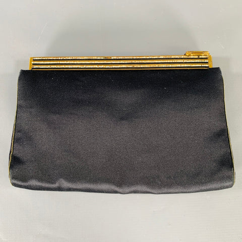 JUDITH LEIBER Black Gold Silk Rhinestones Clutch Handbag