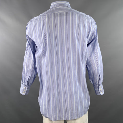TURNBULL & ASSER Vintage Size L Blue Navy White Stripe Cotton Long Sleeve Shirt