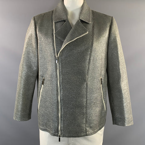 EMPORIO ARMANI 2013 Size 48 Silver Metallic Cotton & Polyamide Zip Up Jacket