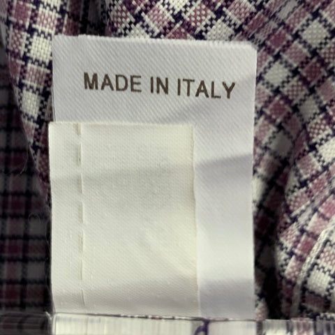 BRUNELLO CUCINELLI Size XL Purple White Checkered Cotton Slim Fit Long Sleeve Shirt