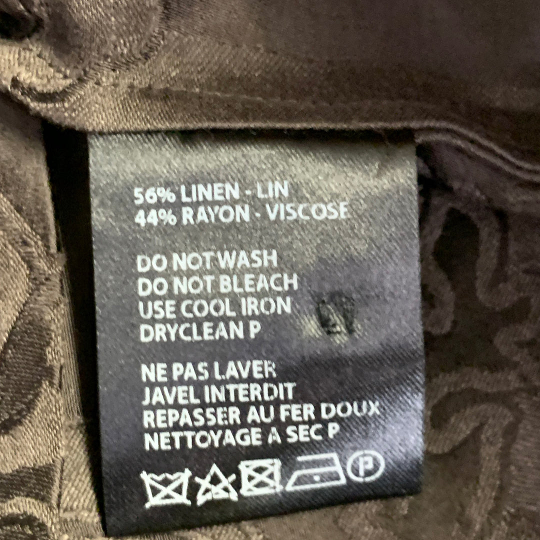 HAIDER ACKERMANN Size L Brown Jacquard Linen Silk One Pocket Long Sleeve Shirt