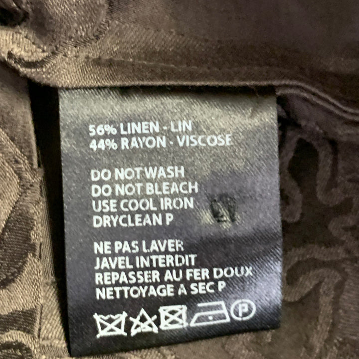 HAIDER ACKERMANN Size L Brown Jacquard Linen Silk One Pocket Long Sleeve Shirt