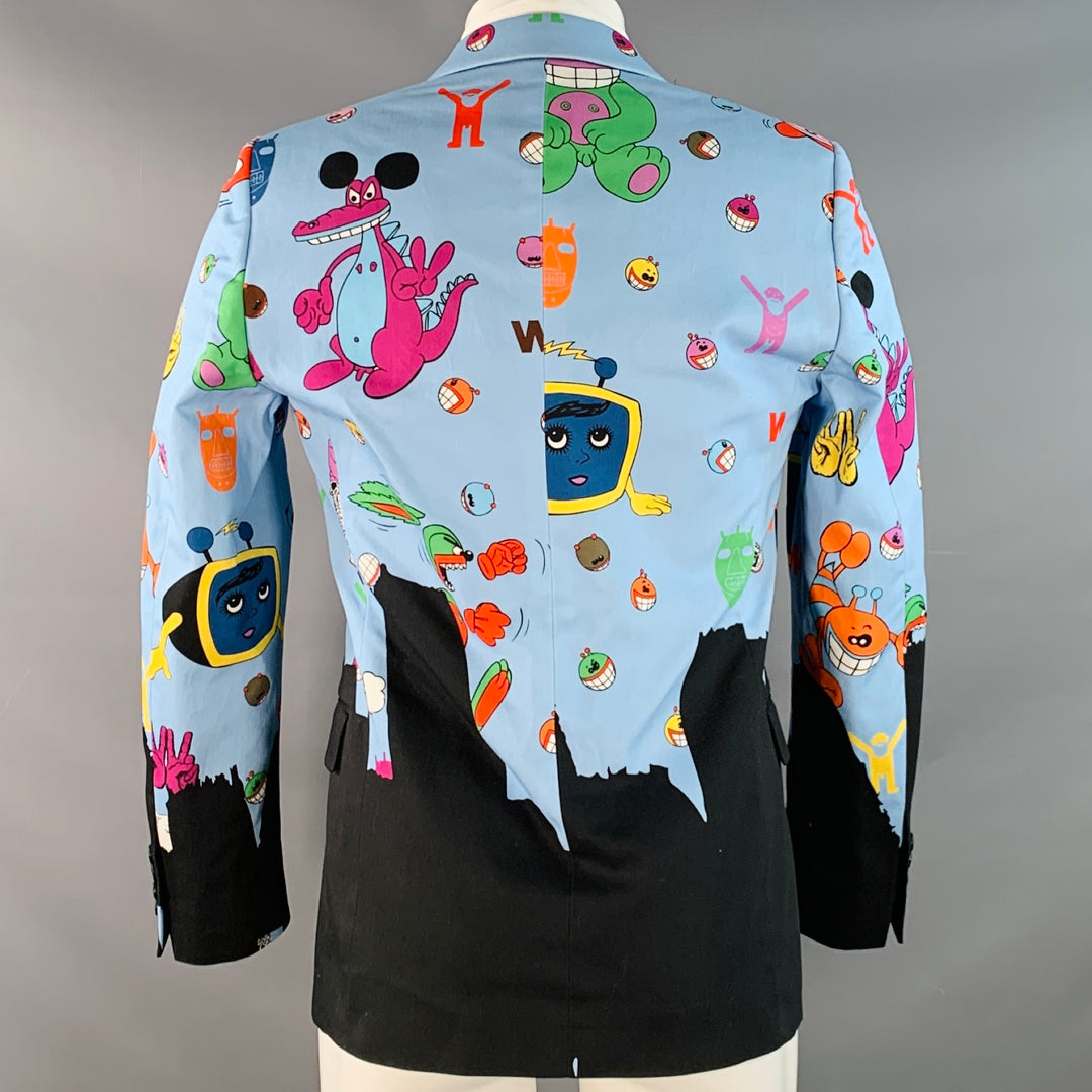 WALTER VAN BEIRENDONCK FW21 Size 36 Sharp Blue Multi Color Print Cotton Sport Coat