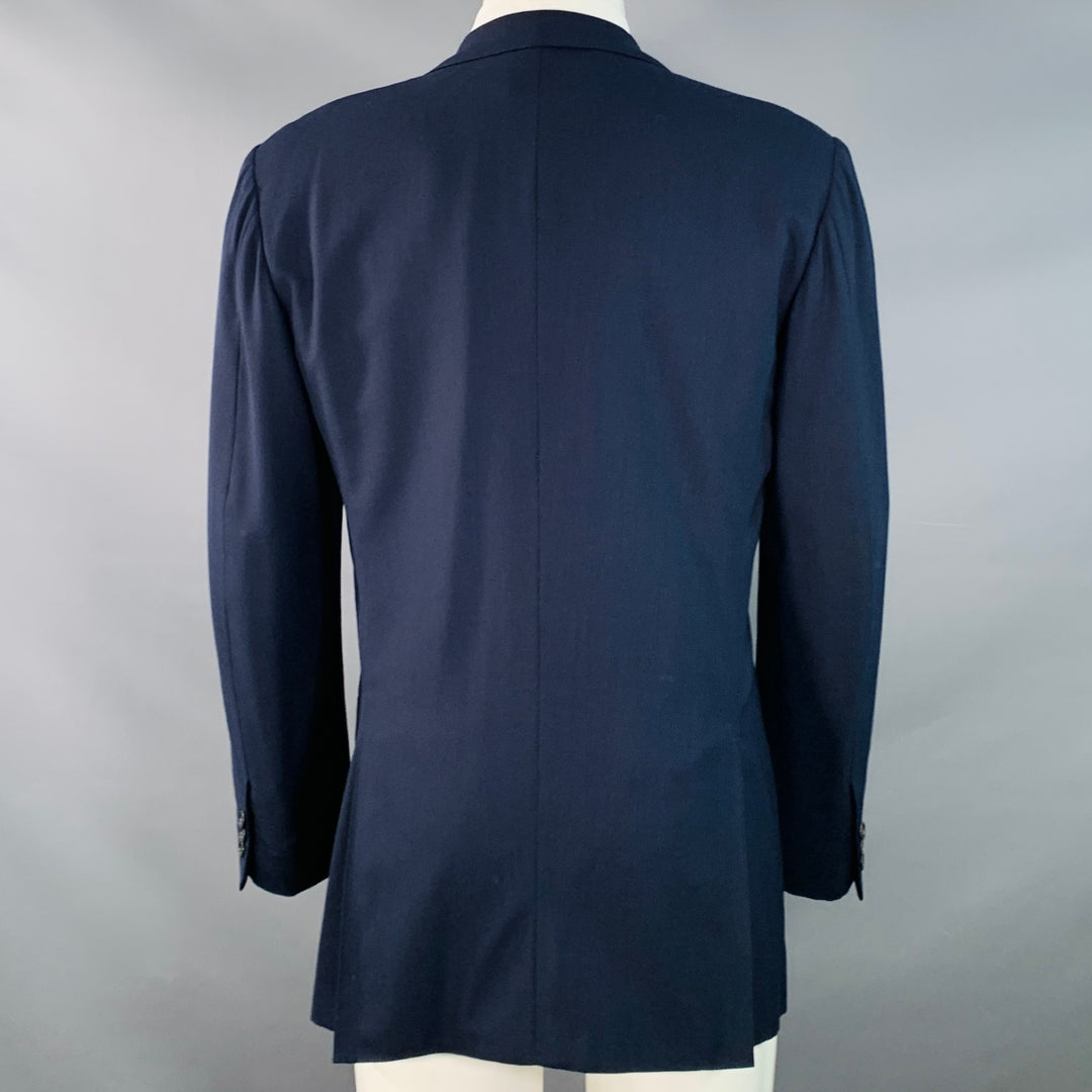 KITON Size 40 Navy Wool Notch Lapel Three Button Sport Coat