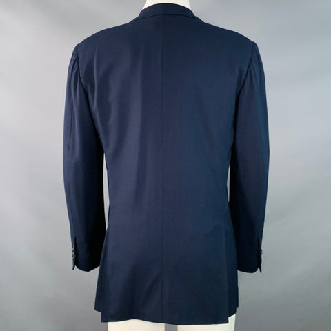 KITON Size 40 Navy Wool Notch Lapel Three Button Sport Coat