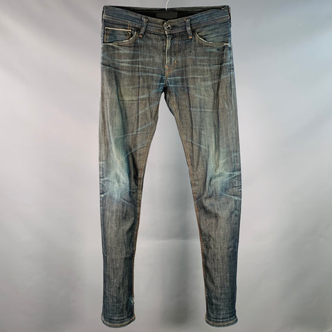 DIESEL Size 30 Blue Distressed Cotton Blend Zip Fly Jeans