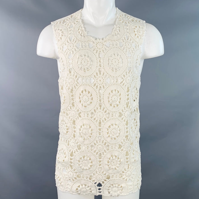 COMME des GARCONS HOMME PLUS 2019 Size M Beige White Crochet Cotton Tank Top
