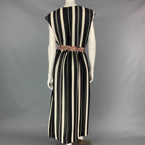 LOUIS VUITTON Talla 4 Vestido cruzado sin mangas de seda a rayas en blanco y negro