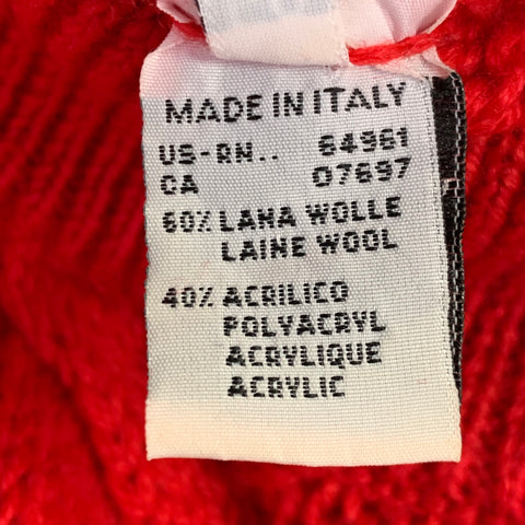 BENETTON Size M Red Cable Knit Wool Acrylic Crew Neck Sweater