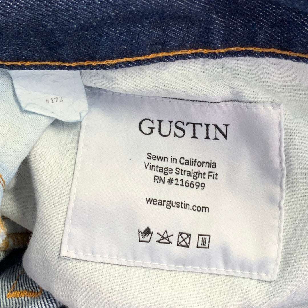 GUSTIN Size 40 Blue Twill Cotton Straight Selvedge Jeans