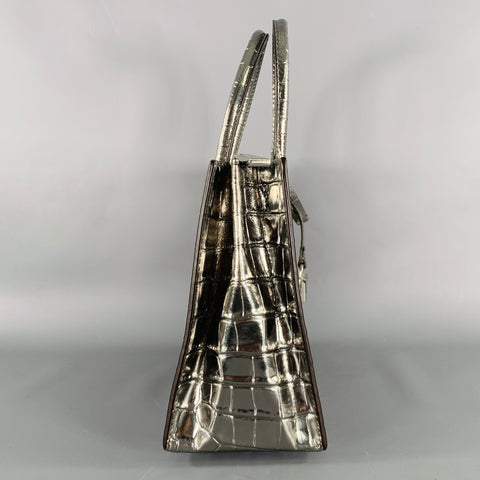 MICHAEL KORS Silver Embossed Leather Top Handles Handbag