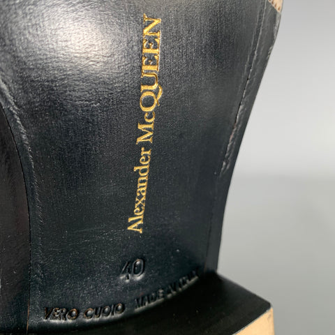 ALEXANDER MCQUEEN Size 7 Black Silver Metallic Leather Zip Up Boots