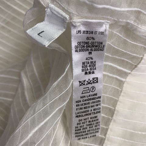 LA PERLA Size L Cream Stripe Cotton Silk Hidden Buttons Long Sleeve Shirt