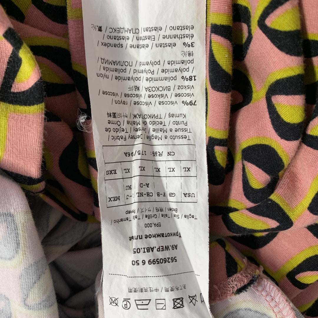 MAX MARA Size XL Pink Black Yellow Viscose Blend Abstract Wrap Dress