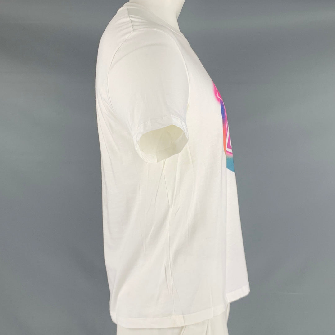 VALENTINO Size L White Flamingo Print Cotton Crew Neck T-shirt