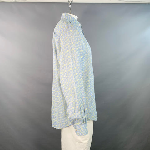ERMENEGILDO ZEGNA Size L Blue Yellow Dots Cotton One Pocket Long Sleeve Shirt