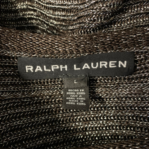 RALPH LAUREN Size L Brown Silver Silk Blend Knitted Crew Neck Pullover Womens