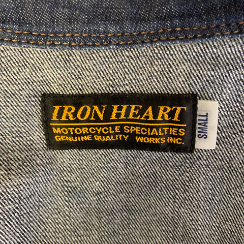IRON HEART Size S Navy Indigo Contrast Stitch Denim Snaps Long Sleeve Shirt