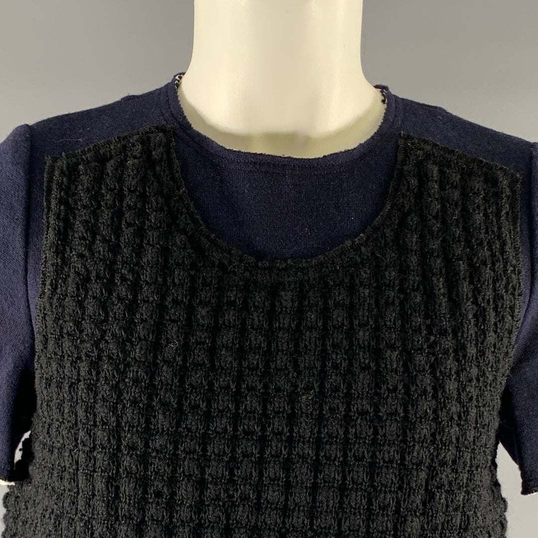 COMME des GARCONS Taille XS Tunique Décontractée en Maille Laine / Nylon Bleu Marine Noir