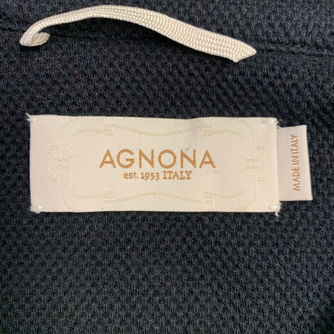 AGNONA Size 44 Navy Knit Cotton Cashmere Button Up Long Sleeve Shirt