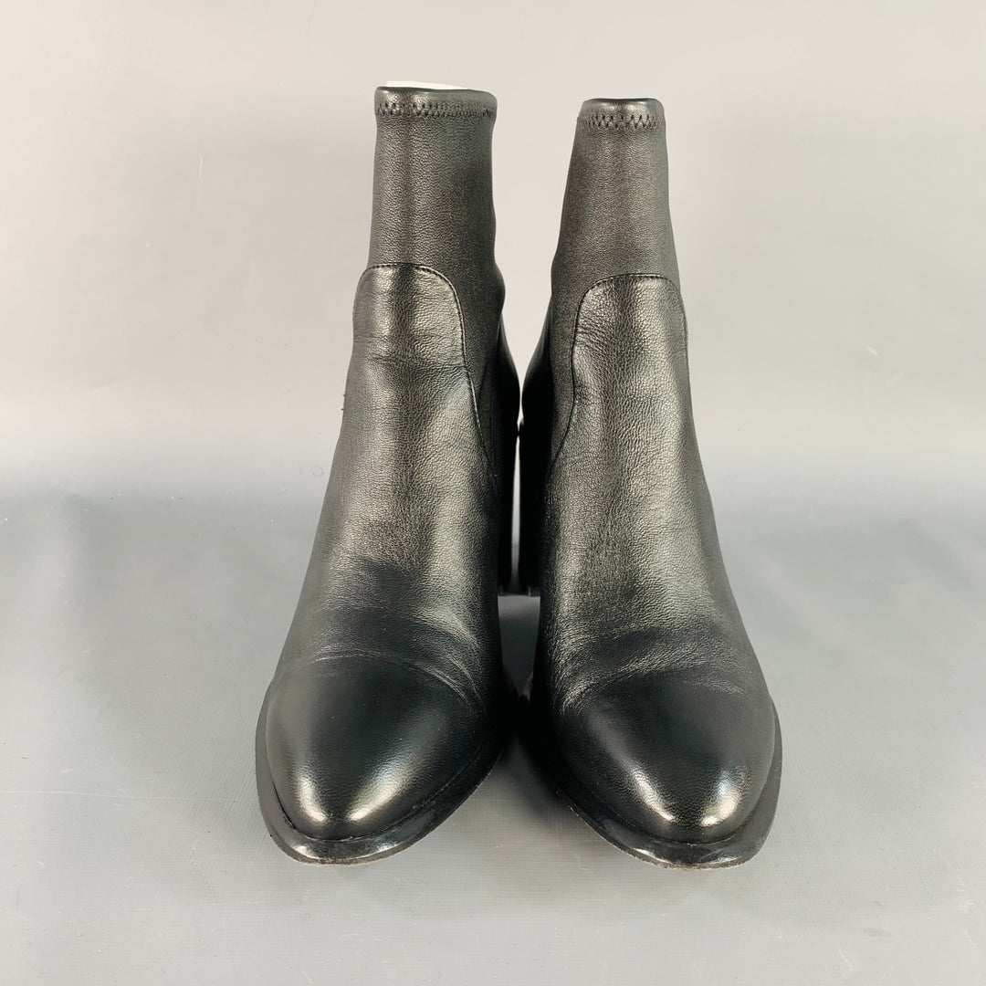 ALEXANDER WANG Size 11 Anna Black Lambskin Leather Stretch Cut Out Chunky Heel Boots