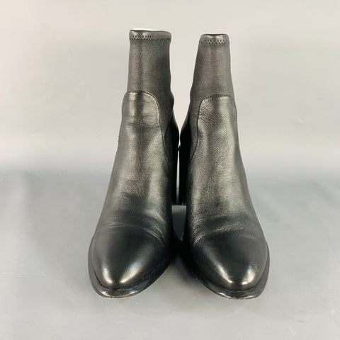 ALEXANDER WANG Size 11 Anna Black Lambskin Leather Stretch Cut Out Chunky Heel Boots