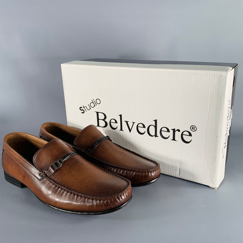 BELVEDERE Size 9 -Elkan- Brown Leather Loafers