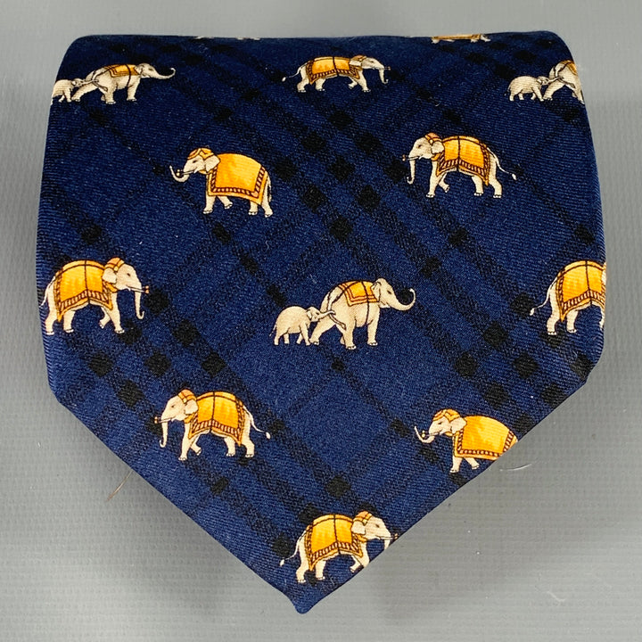 BURBERRYS Navy Gold Elephants Silk Tie