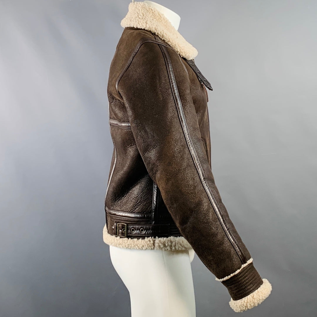 BARNEY'S NEW YORK Size S Brown Beige Leather Bomber Jacket