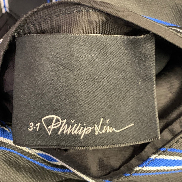 3.1 PHILLIP LIM Size M Black Blue Stripe Satin Bomber Jacket