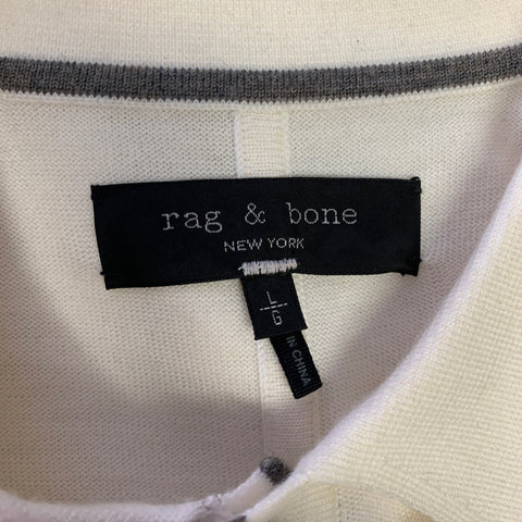 RAG & BONE Size L Cream Grey Knitted Wool Cashmere Buttoned Polo
