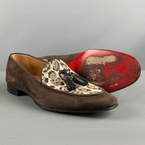 CHRISTIAN LOUBOUTIN Size 9 Brown Beige Mixed Materials Woven Tassels Loafers