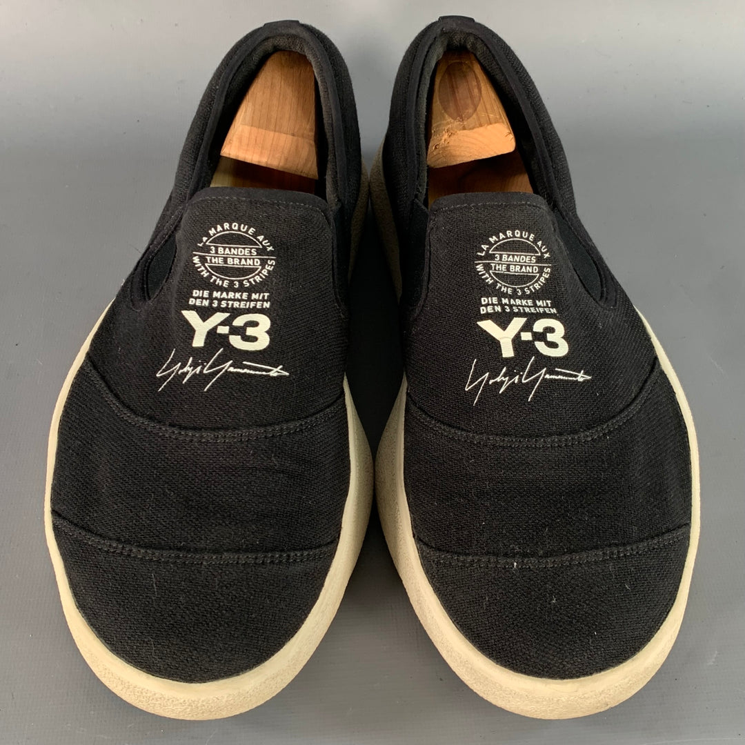 Y-3 2018 Size 10 Tangutsu Black White Logo Canvas Slip On Sneakers