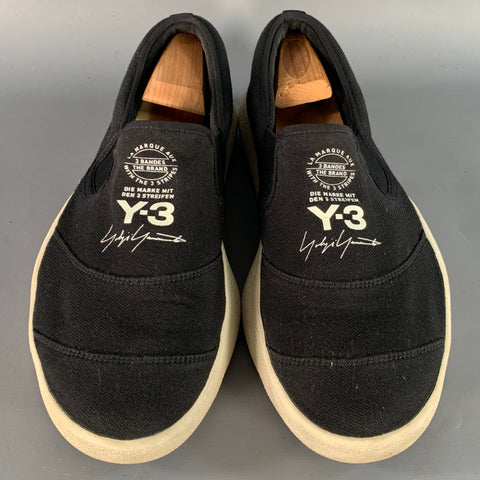 Y-3 2018 Size 11 Tangutsu Black White Logo Canvas Slip On Sneakers