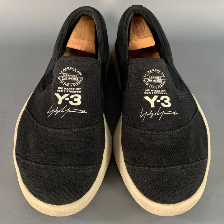 Y-3 2018 Size 10 Tangutsu Black White Logo Canvas Slip On Sneakers