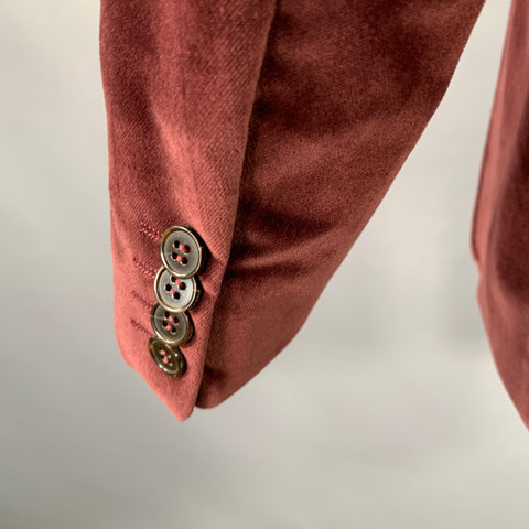 ERMENEGILDO ZEGNA Size 40 Burgundy Velvet Cotton Sport Coat