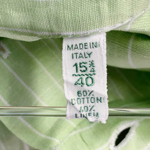 BORRELLI Size M Green White Stripe Cotton Linen Long Sleeve Shirt