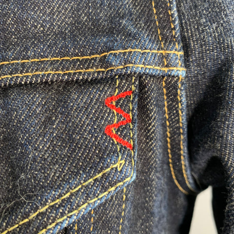 IRON HEART Size L -Type III- 21 oz Blue Indigo Contrast Stitch Selvedge Denim Jacket