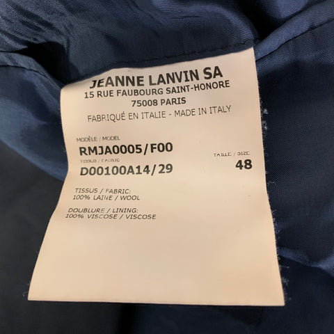 LANVIN Size 38 Navy Wool Notch Lapel Sport Coat